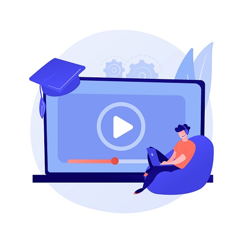 Internet lessons searching. Remote university, educational programs, online classes website. High school student with magnifying glass cartoon character. Vector isolated concept metaphor illustration.